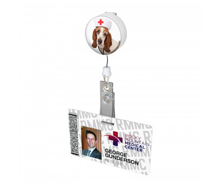 Basset Hound Nurse Button Badge Reel 