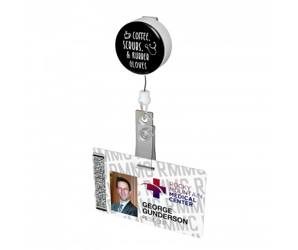 Coffee, Scrubs, & Rubber Gloves Button Badge Reel
