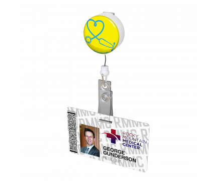 Stethoscope Heart Button Badge Reel 